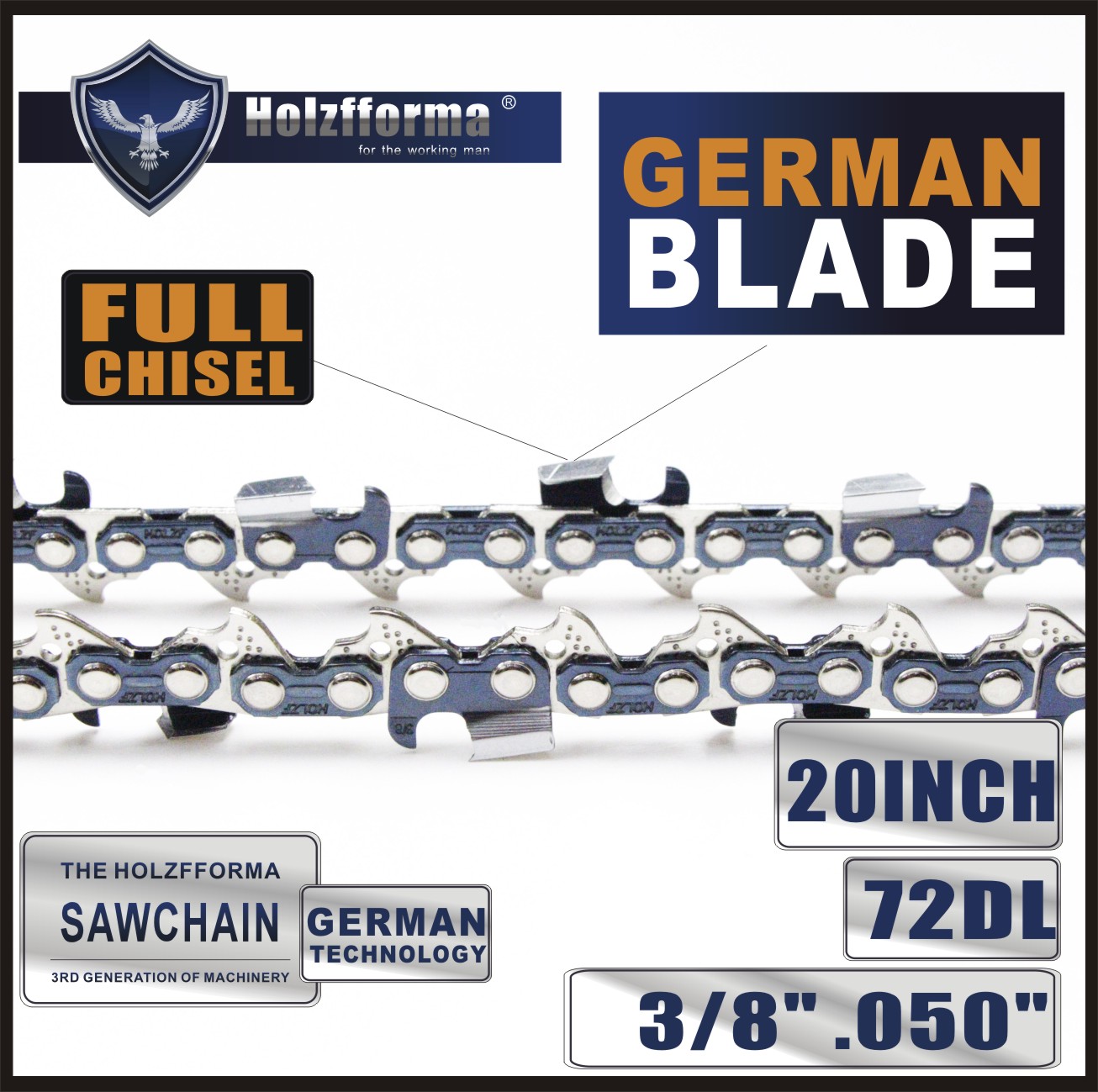 Holzfforma® 20 inches 3/8 .050 72dl chain with a looting saw German blade for many chainsaws replace StiHL 3676 0072, 33RS3-72, 3624 005 0072, Husqvarna 53130041, Oregon D72 72V072, 72LGX072, G, 72EXL072