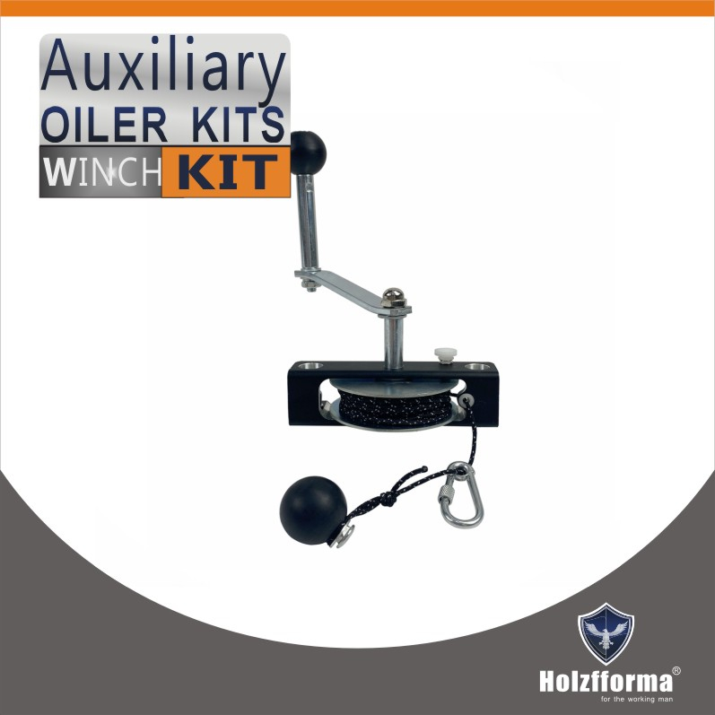 Auxiliary set of the oil winch with a handle for milling equipment with a chain saw and a mill with a chain saw