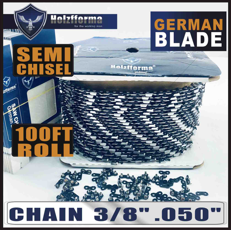 HolzFFORMA® 100FT ROLL 3/8 '.050' 'Semi Chisel Pile chain with 40 sets of coordinated connecting links and 25 boxes