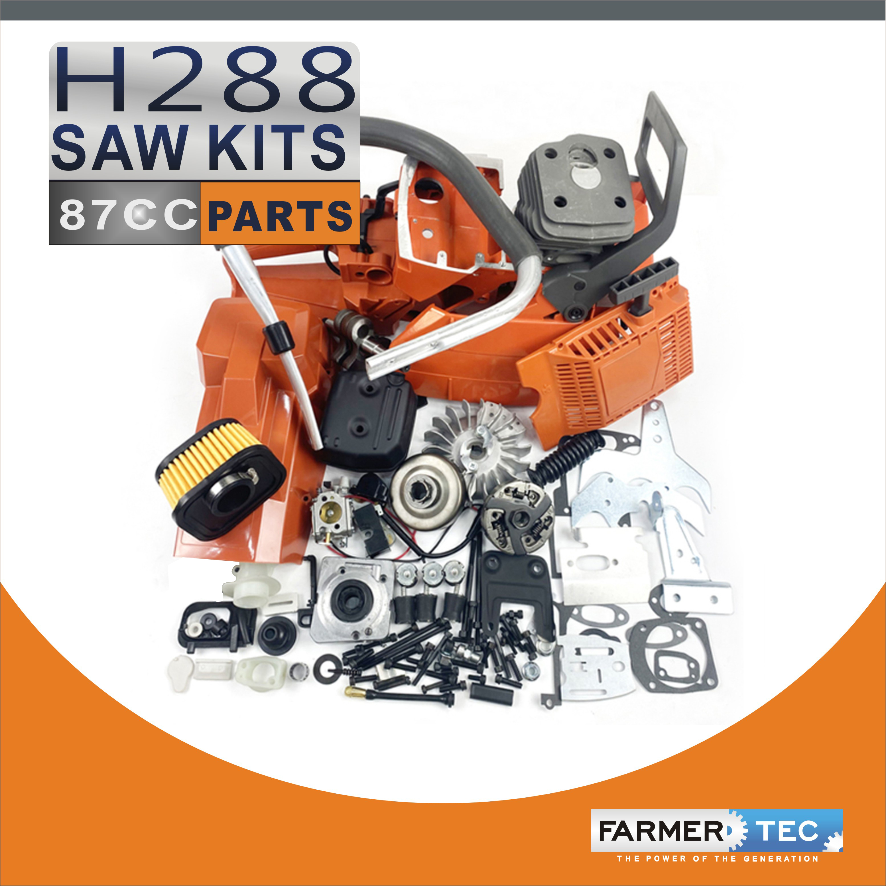 The full set of spare parts for the secondary market Farmertec for Holzfforma G288 Husqvarna 181 288 2888xp engine Carter Carter Carter Carburetor Cylinder cylinder piston ignition muffler reel muffler