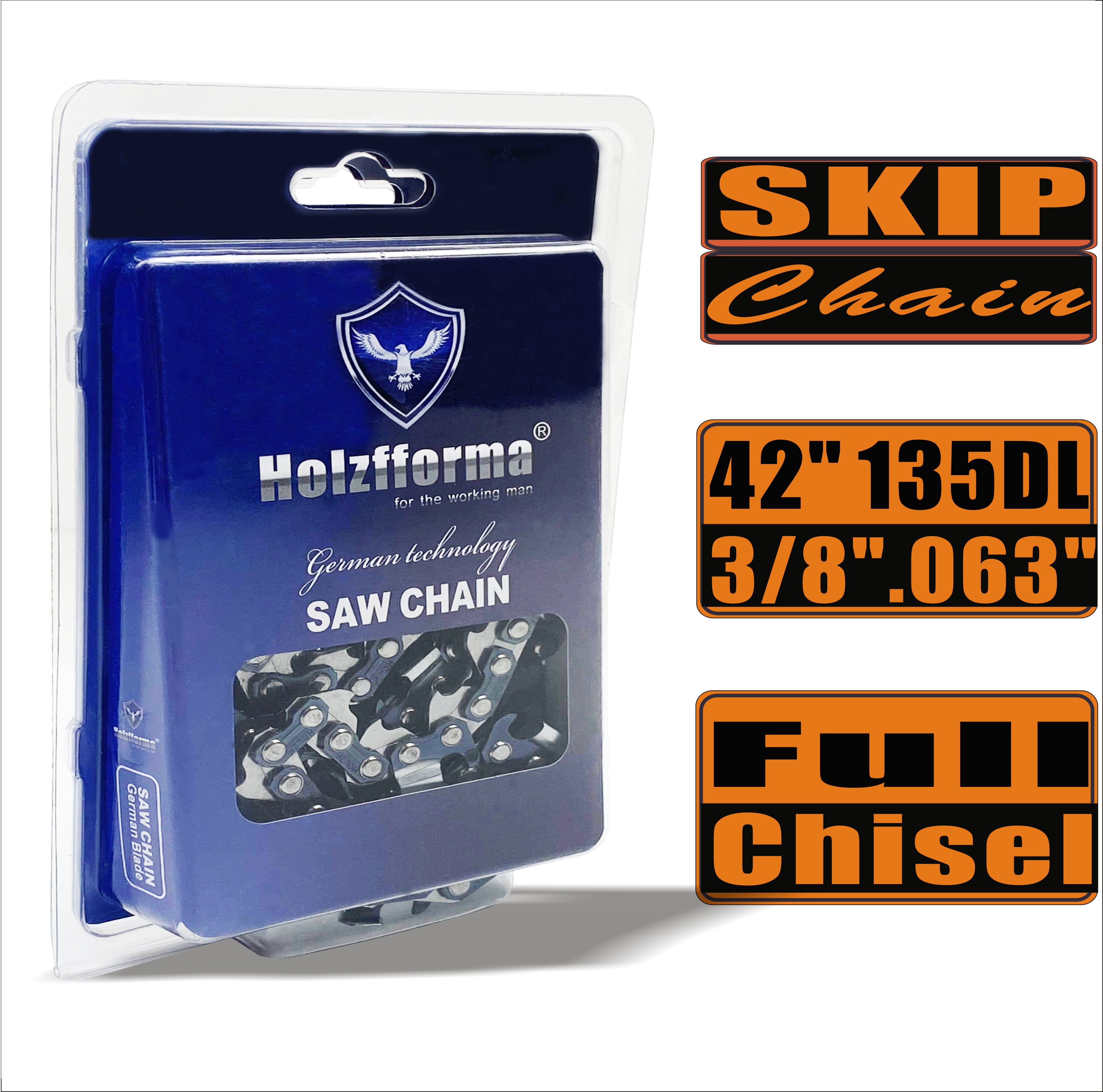 HolzFFORMA® SKIP Chain Full Chisel .3/8 '' .063 '' 42inch 135dl chains for Chain Saw high -quality German blades and links