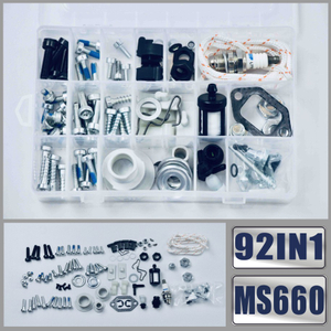 92in1 screws, bolts, nuts, clamps, a circuit tensioner, ventilation valve, starting kit for the Stihl MS660, MS461, MS460, MS440, MS441, MS361, MS360, MS260, 066, 046, 044, 036, 026, tan.