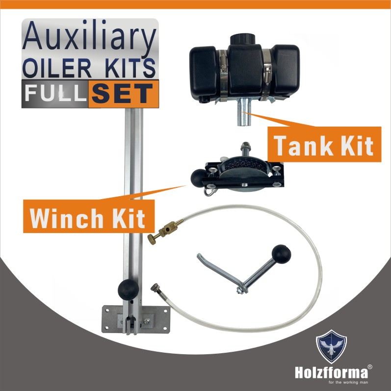 Full auxiliary equipment for an oil winches and a lever for chain sawmills and milling of lumber