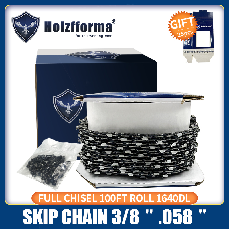 HolzFFORMA® 100FT ROLL 3/8 '0.058' '' sawing chain with skip chisel, 40 sets of suitable connecting links and 25 boxes