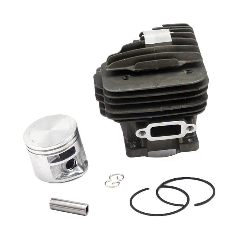 A 44.7 mm cylindrical piston set for the Stihl MS261 chainsaw 1141 020 1200 with a lock ring