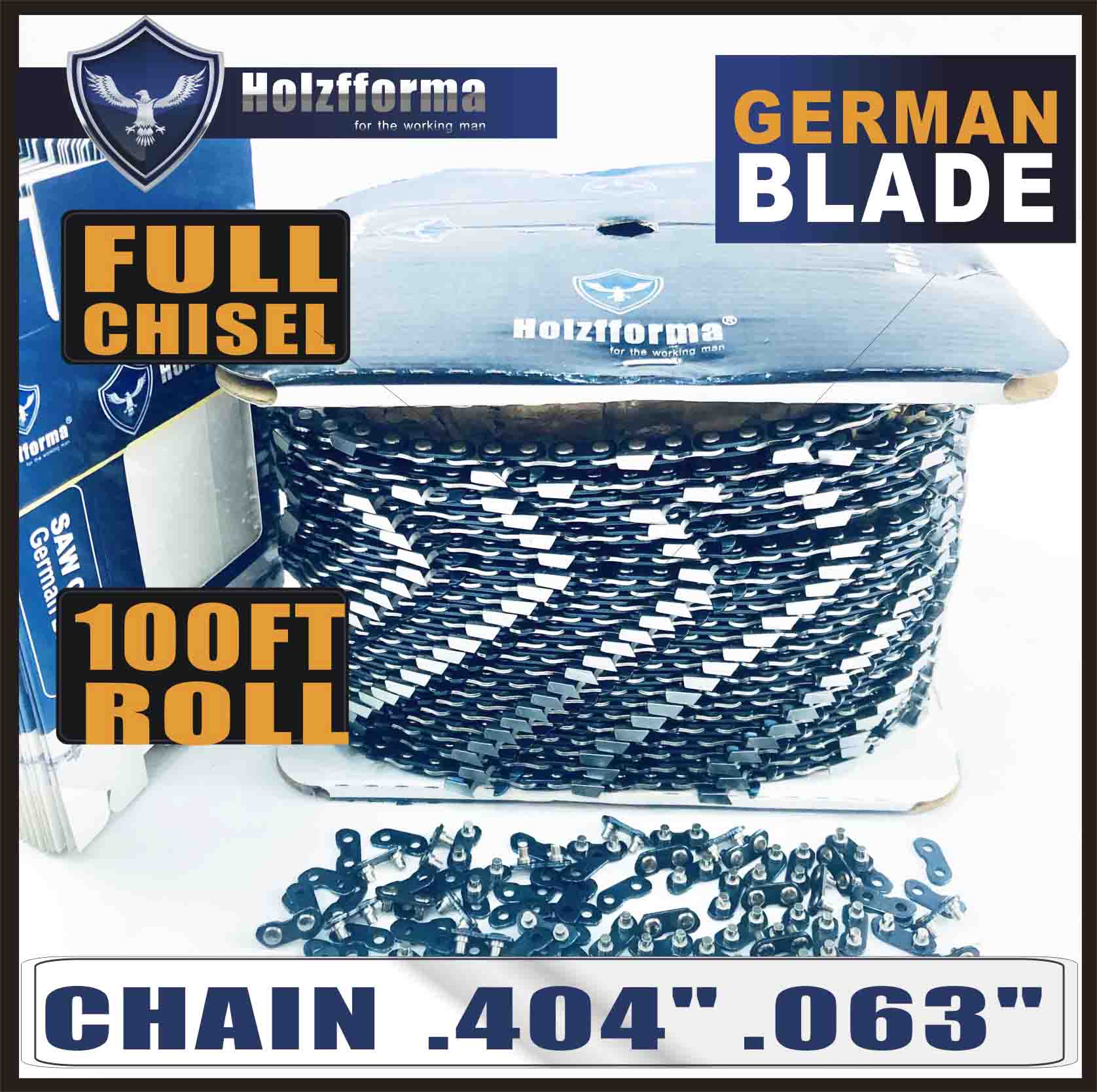 HolzFFORMA® 100F ROLL .404 '.063 Full -tooth saw chain with 40 sets of coordinated connecting links and 25 boxes